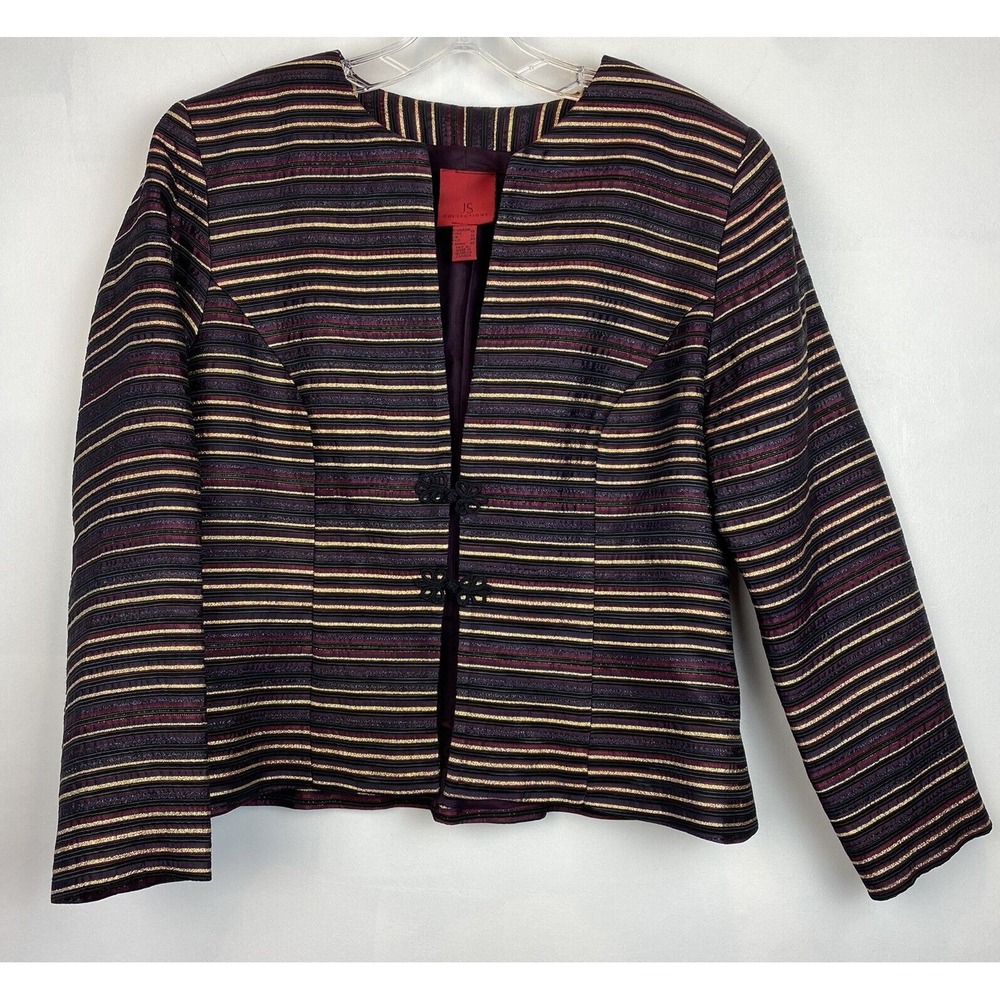 JS Collections Womens Blazer Sz 10 Evening Event Jacket Striped Metallic Party